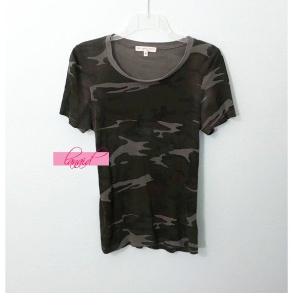 Urban Outfitters Marnie Camo T-Shirt Olive Green Gray Distressed Destroyed Top S - Picture 7 of 12